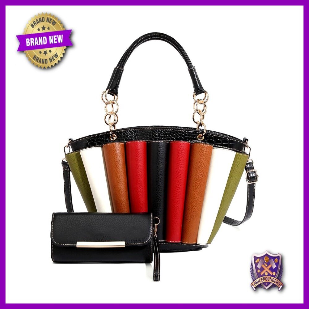 Large Capacity Tote Bag with Wallet Set Textured Faux Leather Adjustable Strap